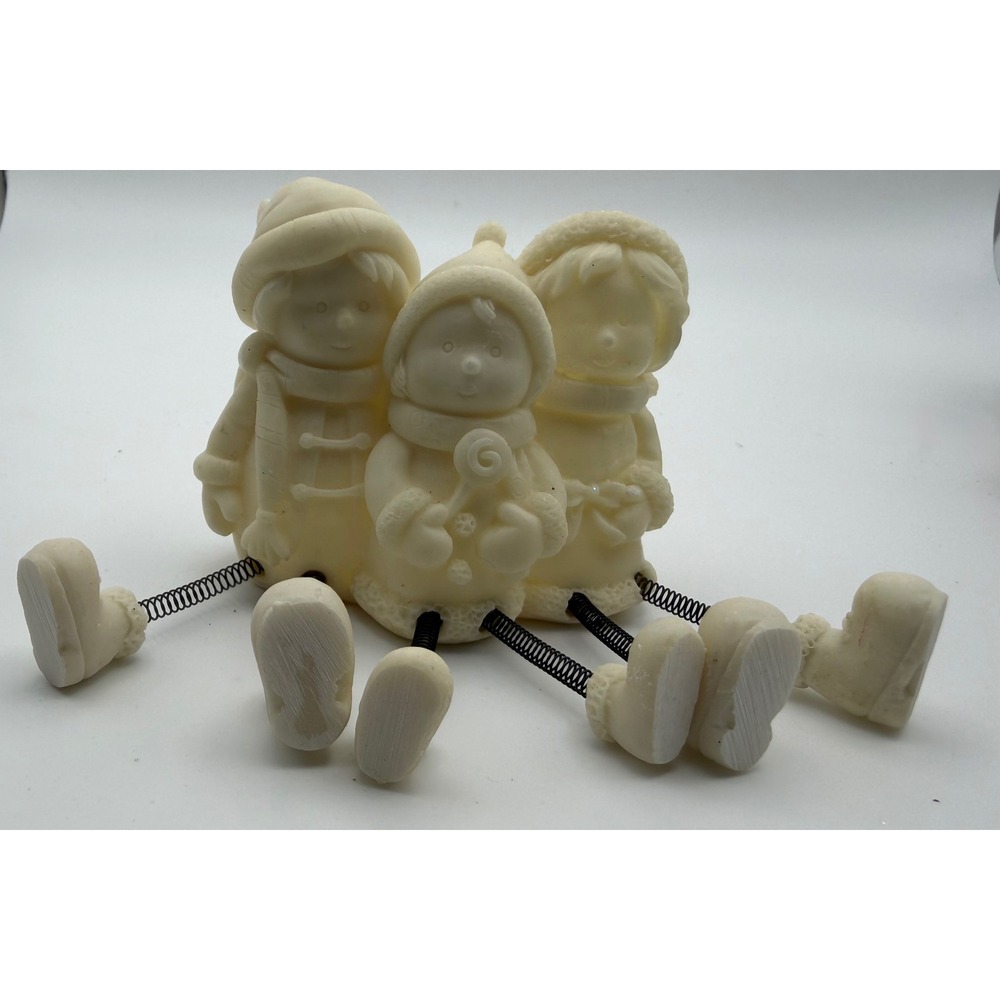 Cream Resin Winter Children Shelf Sitter Figurine with Spring Dangle Legs